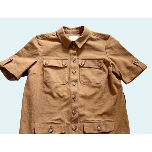 SEZANE Jackie Dress Shirtdress Tunic Camel Brown Tan Full Button Size 38 / 6 - Picture 4 of 8